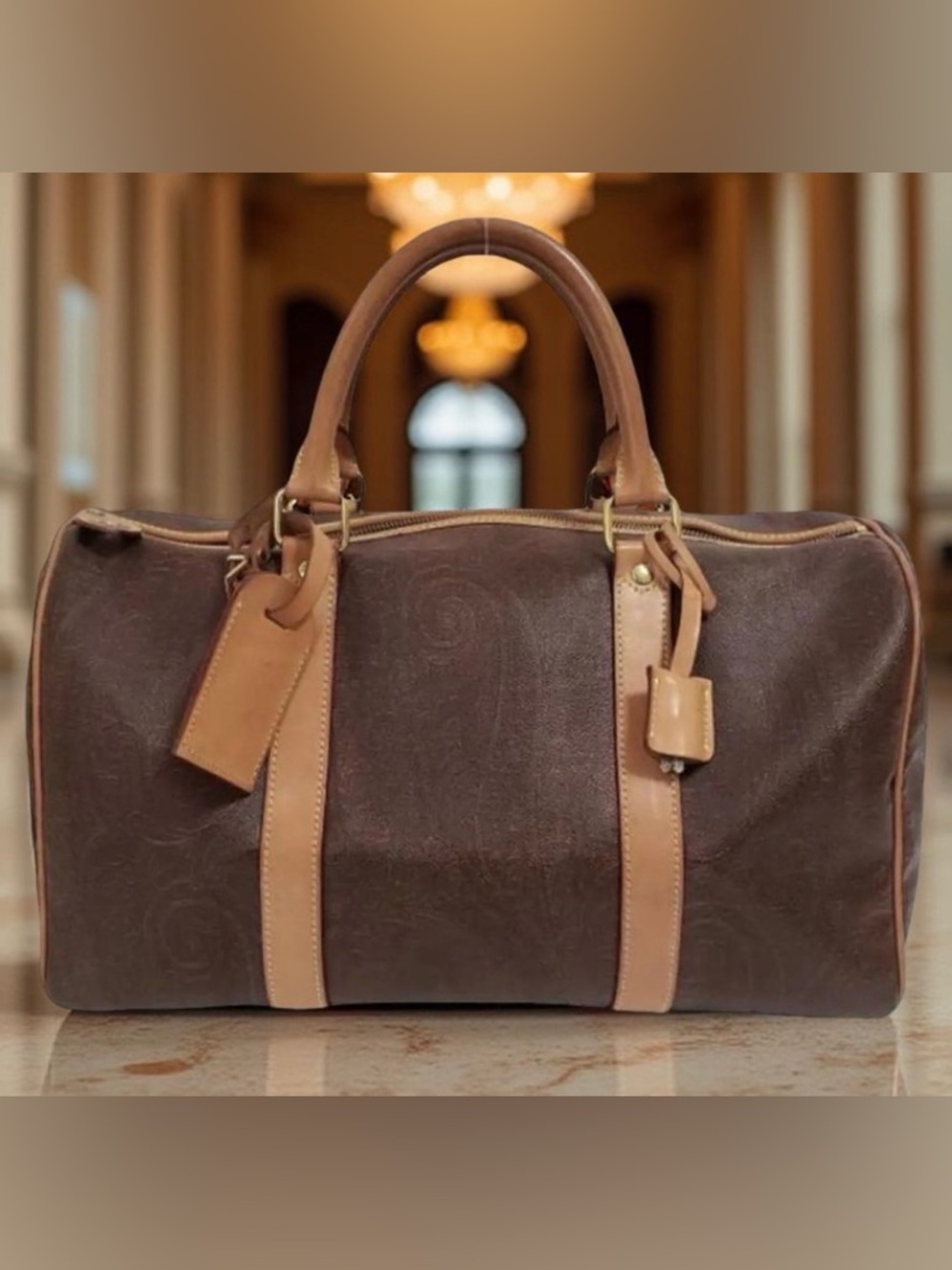 Etro Milano Luxury Large Paisley Burgundy Boston Duffle Travel Weekender Bag